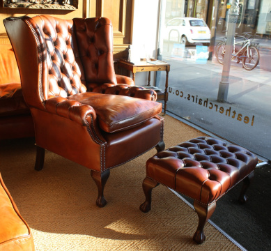 The Special High Back Georgian Leather Wing Chair with Straight Legs